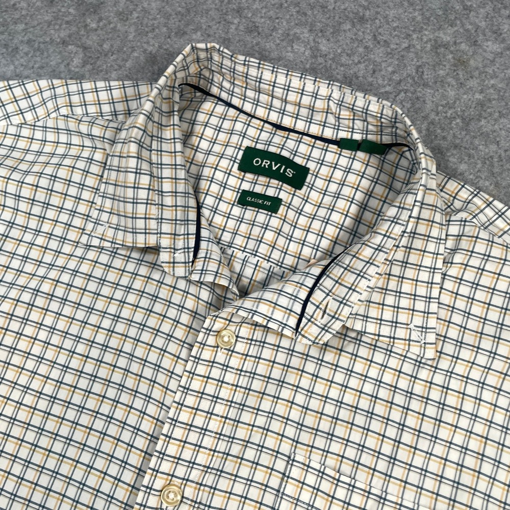 Orvis Mens Heritage Wash Shirt XL White Plaid Classic Fit 100% Cotton